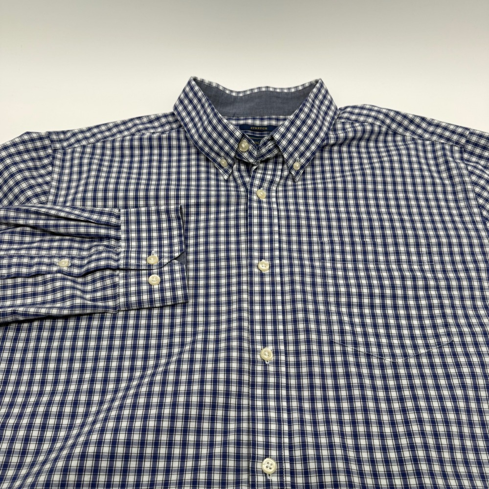 Mason James Mens Large Blue White Gingham Stretch Button Down Shirt Long Sleeve